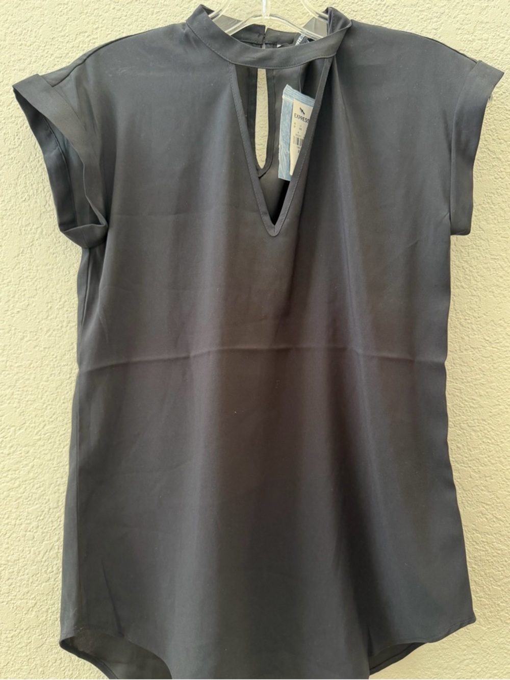 Express Black Cap Sleeve Keyhole Blouse